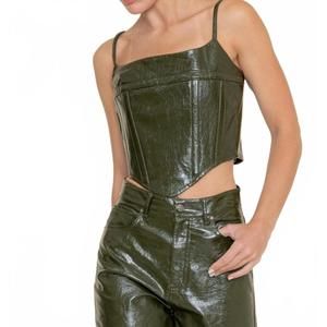 NEW FORE COLLECTION sleeveless glossy leather corset top in green